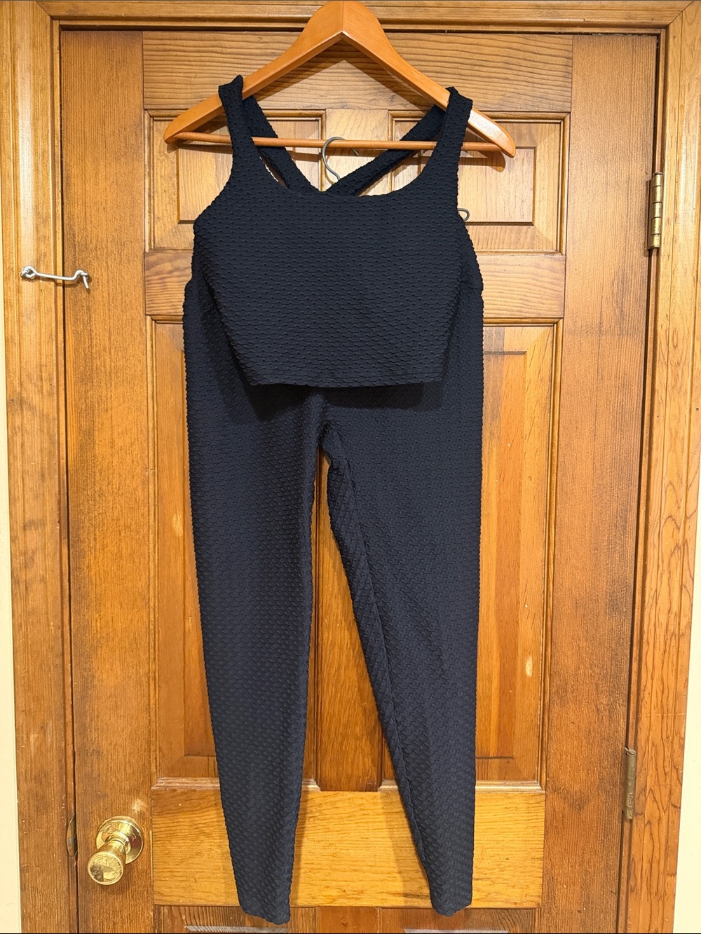 Booty by Brabants Black Textured High-Waist Leggings & Crop Tank Set
